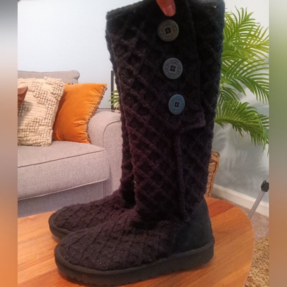 UGG Black Knit Button Boots
